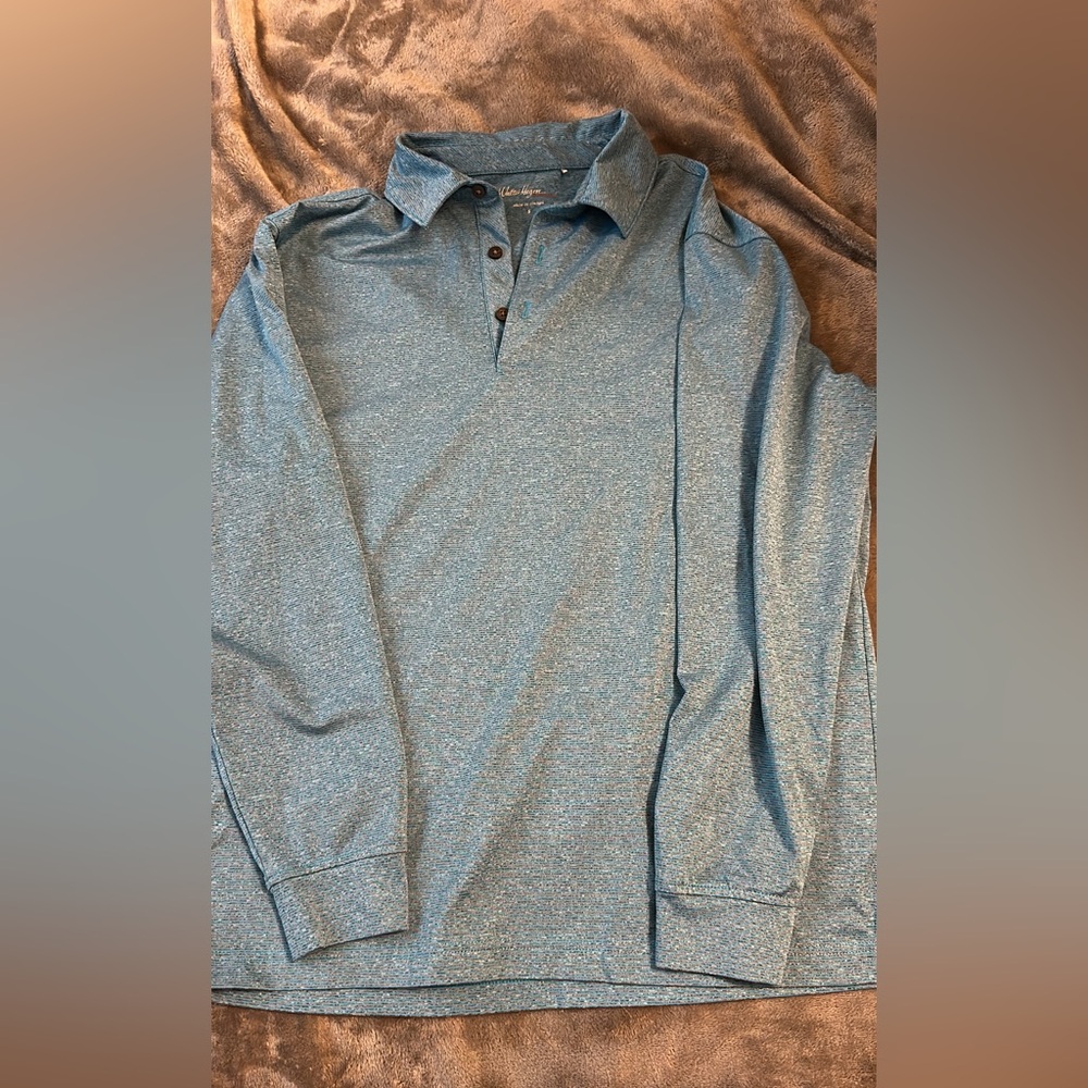 Walter Hagen Heathered Blue Long Sleeve Polo